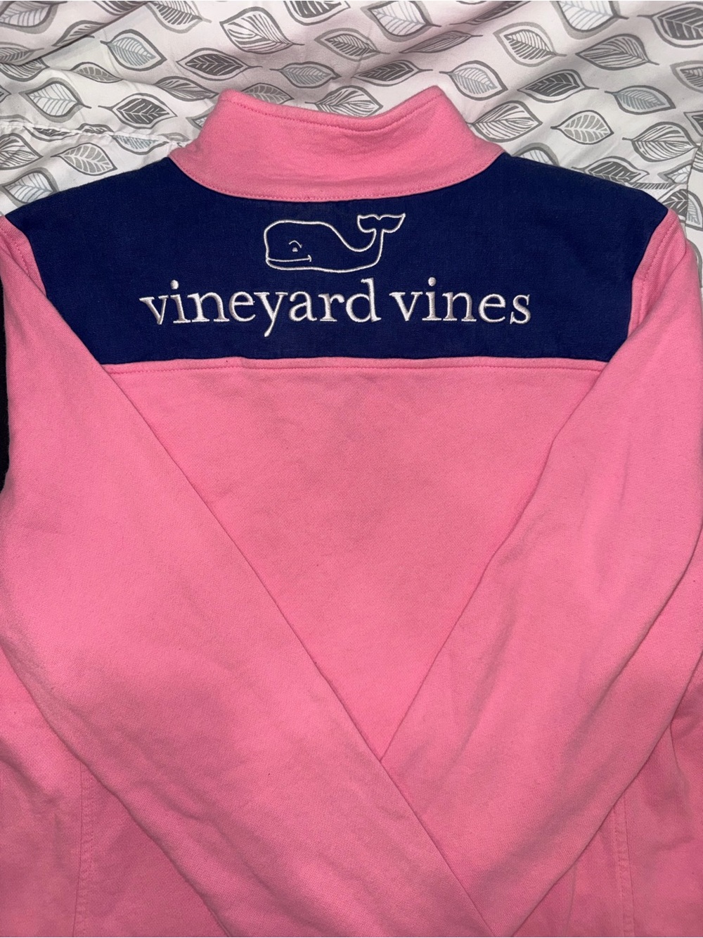 Vineyard Vines Pink & Navy Whale Logo  1/4 Zip Pullover